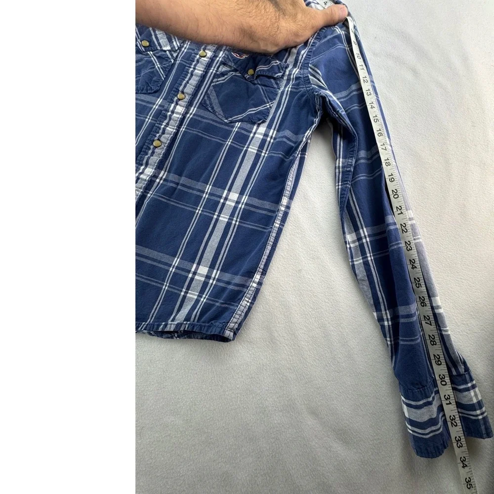 Hollister Big‎ Boys Blue Plaid Western Pearl Snap Long Sleeve Shirt Medium